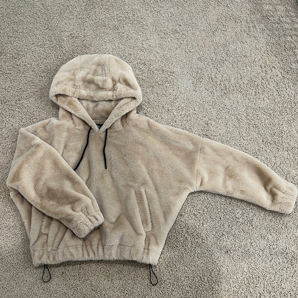 Zara Tan teddy faux fur hoodie